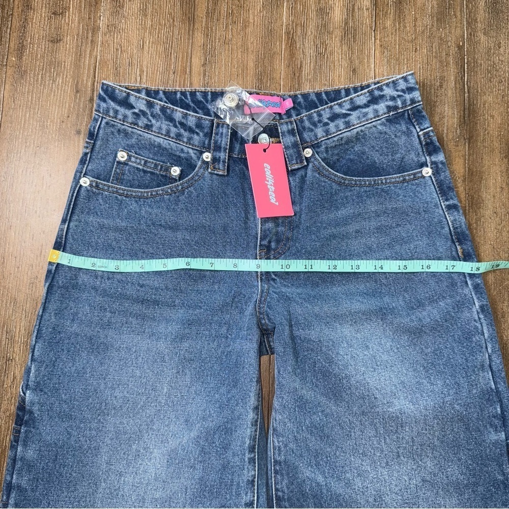 Edikted Baggy Mid Rise Wide Leg Carpenter Cago Jeans blue Pant 90s y2k - Picture 12 of 15